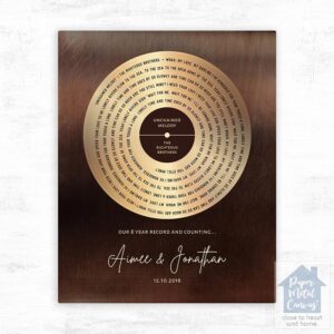 Bronze Our Song Lyrics Record Label 8th Anniversary Wall Plaque Gift for Couple LTC-1588
