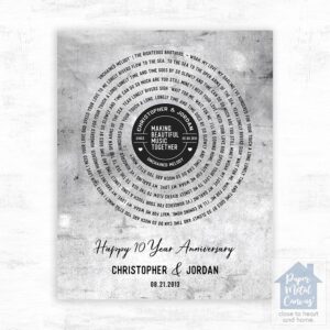 Tarnished Tin Our Song Lyrics 10th Anniversary Wall Plaque Gift for Couple LTC-1910