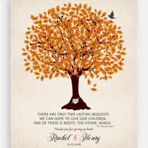 Orange Oak Tree On Faux Linen Sentimental Wedding Gift For Parents LT-1101