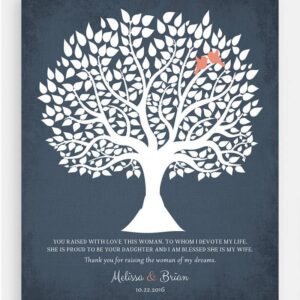 White Silhouette Tree On Faux Linen Classic Wedding Gift For Mother Of The Bride LT-1117